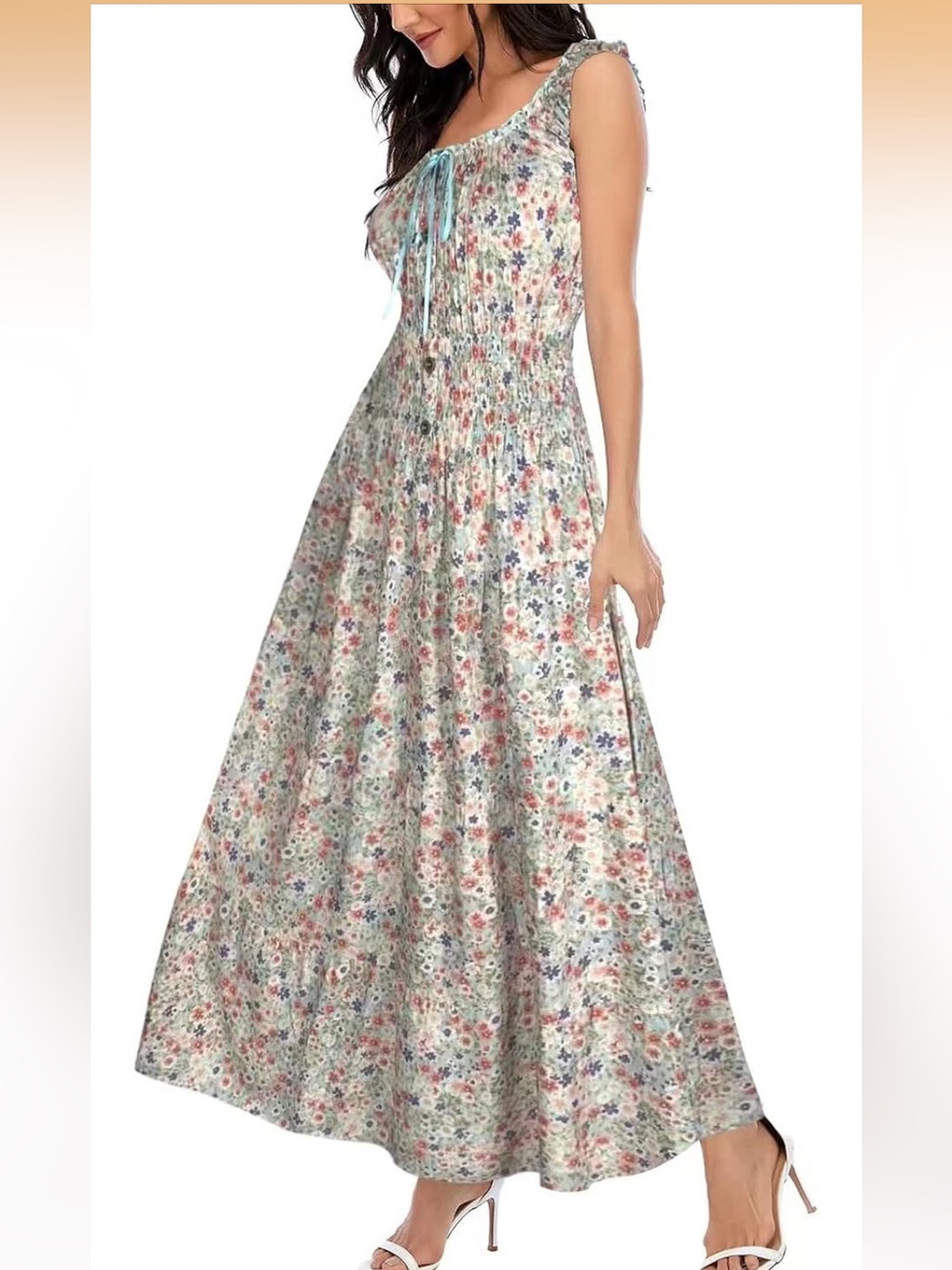 Adorable Dainty Summer Maxi Dress Floral Sleeveless Lightweight